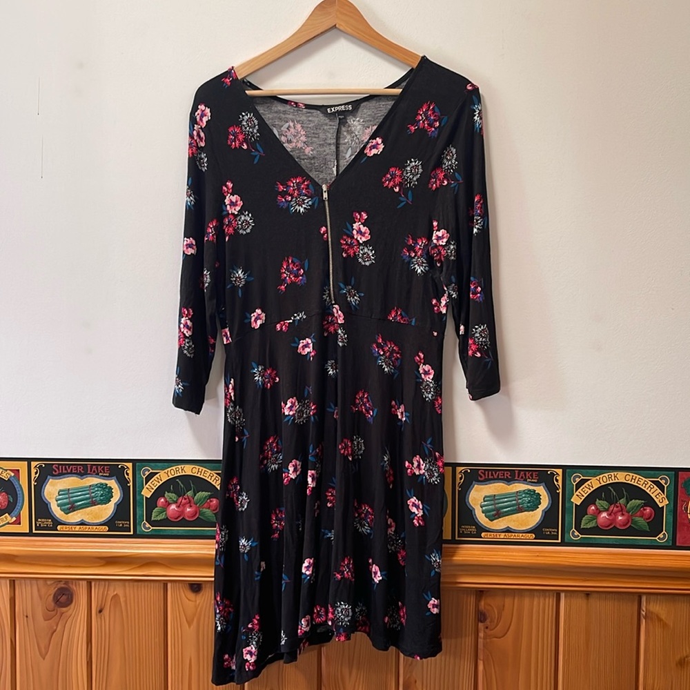 Women’s Black with Floral Print Dress